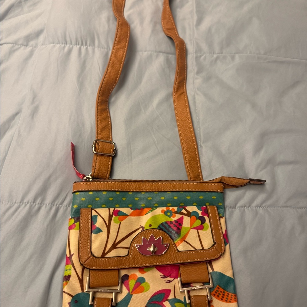 Lily bloom colorful green, pink, blue bird pattern small crossbody purse bag EUC - Picture 2 of 8
